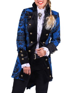 Jacke Gehrock Brokat Damen Frack blau schwarz royal Kostüm Karneval Fasching
