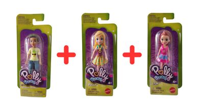Mattel Polly Pocket 3er-Set GKL28 Niclas im Ananas TShirt + GKL31 Lila im rosa K