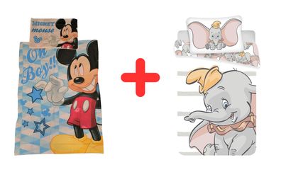 Disney 2er-Set Bettwäsche Set mit Mickey Maus und Dumbo 100x135 Bettdecke + 40x6