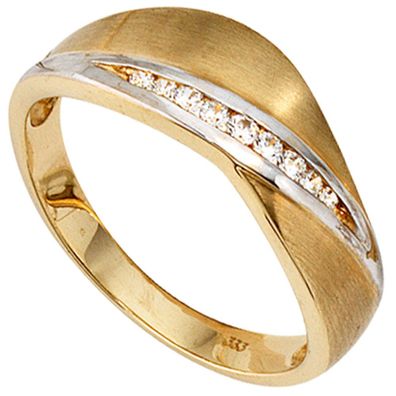 Gr. 50 Damen Ring 333 Gold Gelbgold bicolor mattiert 9 Zirkonia Goldring