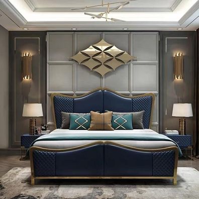 Schlafzimmer Set Designer Luxus Gruppe Garnitur Bett 2x Nachttisch 3 tlg Neu