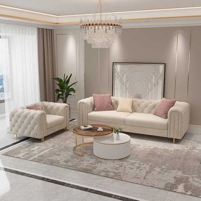 Set 2 tlg Wohnzimmer Sofagarnitur doppelt Sofa Couch Modern Sessel Leder