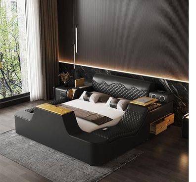 Doppel Luxus Leder Bett Massage Polster Betten Moderne Hotel bluetooth