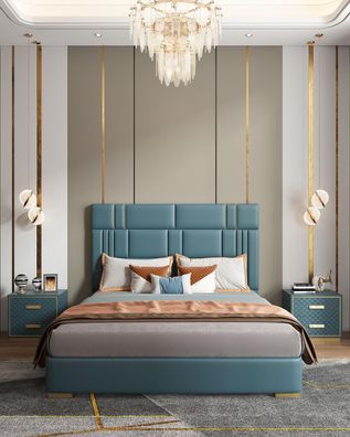 Schlafzimmer Set Designer Luxus Gruppe Garnitur Neu Bett 2x Nachttisch 3 tlg.