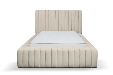 Luxus Schlafzimmer Bett Doppelbett Holz Polster Betten Bettrahmen beige