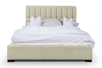 Bett Beige Doppelbett Holz Modern Betten Luxus Stoff Bett Schlafzimmer