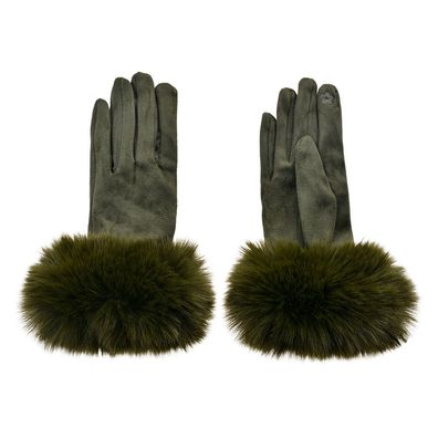 Clayre & Eef Handschuhe mit Kunstpelz 9x24 cm Grün Polyester