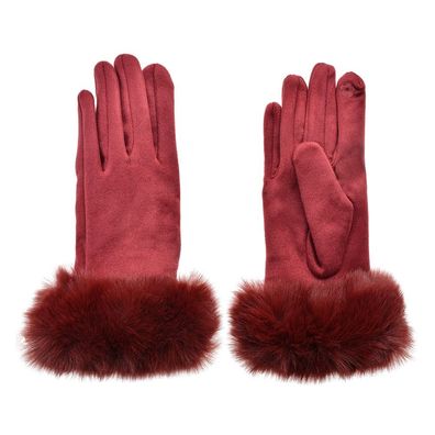 Clayre & Eef Handschuhe mit Kunstpelz 9x24 cm Rot Polyester