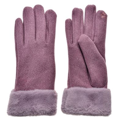 Clayre & Eef Handschuhe mit Kunstpelz 9x24 cm Violett Polyester
