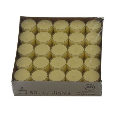 Teelichte Nightlights 50 Stück in transparenter Hülle 8 Stunden
