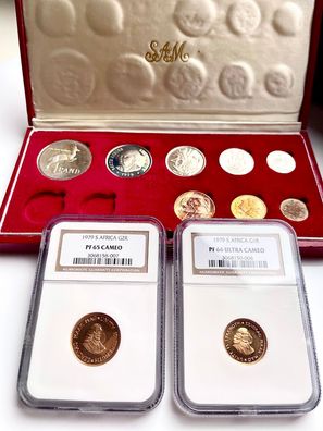 Südafrika - 1979 - Rand - 10 Münzen Long-Proof Set - mit rotem Originaletui und NGC G