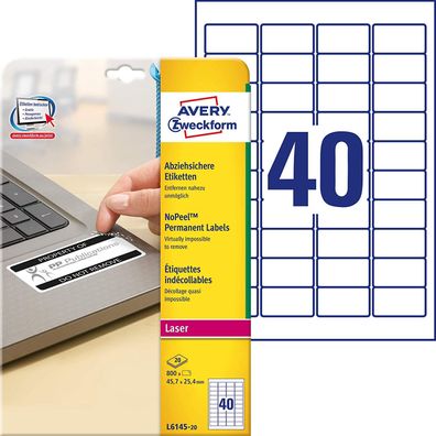 AVERY Zweckform Sicherheits Etiketten 45,7 x 25,4 mm weiß 800 Etiketten