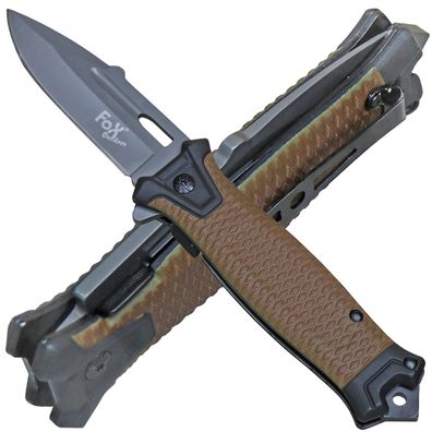 Fox Outdoor Einhandmesser Taschenmesser "Snake" coyote tan Metallgriff mit Clip