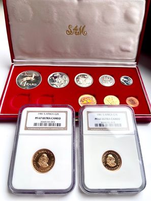 Südafrika - 1981 - Rand - 10 Münzen Long-Proof Set - mit rotem Originaletui und NGC G