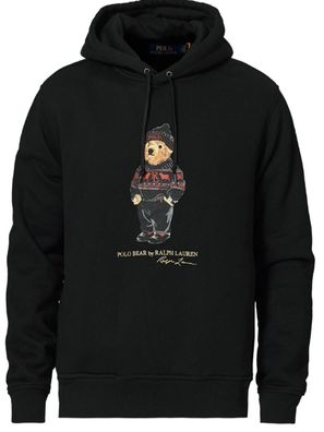 NEU Polo Ralph Lauren Herren Kapuzenpullover Hoodie Logo Bär Pullover Schwarz