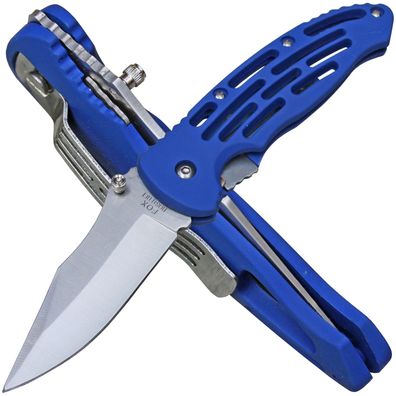 Fox Outdoor Einhandmesser Taschenmesser geschlitzter Griff blau Gürtelclip