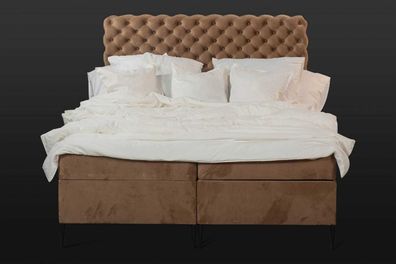Textil Bett braun Luxus Doppel Chesterfield Schlafzimmer Design Betten