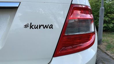 Autoaufkleber Spruch, #kurwa, Spaß, Schwarz, Weiss, Rot , Randlos