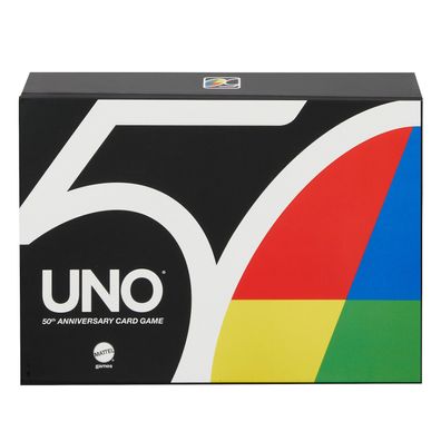 Mattel Games GXJ94 UNO Premium, 50 Jahre UNO Jubiläumsedition (mit Münze) Neu