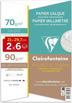 Clairefontaine 97528C Mappe (6 Bögen Millimeterpapier und 6 Bögen Transparentpapie...
