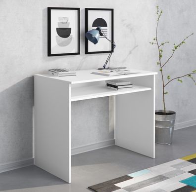 FURNIX Schreibtisch 90 cm EURIA 09 Arbeitsplatz mit offene Ablage Weiß