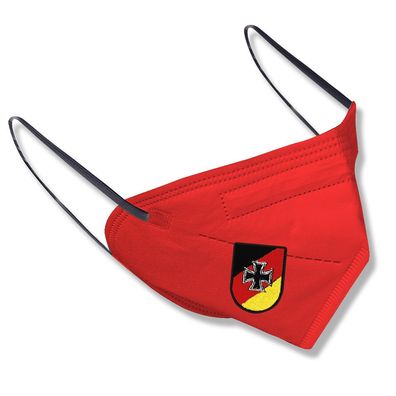 1x FFP2 Maske in Rot Dt. Herstellung mit Design - Deutschlandflagge Kreuz - 19754