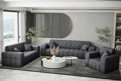 Sofagarnitur 3 + 2 + 1 Couchgarnitur serie NIMES stilvol viele farben Dunkelgrau