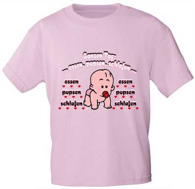 Kinder T-Shirt mit Aufdruck - Ganzen Tag essen, pupsen, schlafen - 08260 - rosa - Gr.