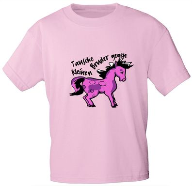 Kinder T-Shirt mit Aufdruck - Tausche kleinen Bruder gegen Pony - 06917 - rosa - Gr.