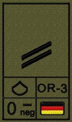Bundeswehr Rangabzeichen mit NATO Rangcode und Blutgruppe, Heer, Obergefreiter