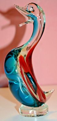 Murano Glas Ente - Klarglas mit rot / blau