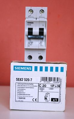 5 Siemens Leitungsschutzschalter 5SX2 520-7 C20 1P + N