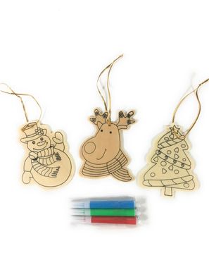Motivanhänger Holz + Farbstifte Ausmalen Weihnachtsbaum Weihnachtsschmuck