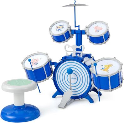 Kinder Schlagzeug Set, Trommel Set mit Hocker, Notenständer & Fußpedal, Drum Set
