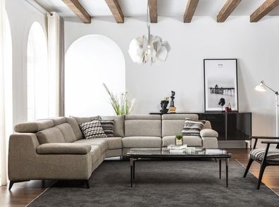 Moderne Eckcouch Taupe L-Form Sofa Wohnzimme Möbel Ecksofa Luxus Neu