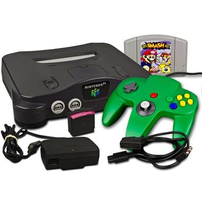 Nintendo 64 - N64 Konsole + Controller + KABEL + JUMPER PAK + SUPER SMASH BROS