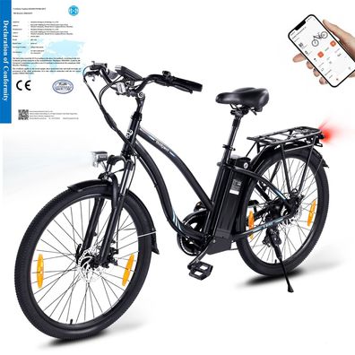 Bodywel A26 Elektrofahrrad Damen E-Bike 100KM 250W 15Ah APP CE-Kennzeichnung,26 Zoll
