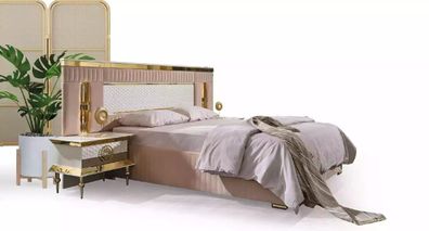 Beige Schlafzimmer Garnitur Doppelbett 2x Nachttische Schlaftische 3tlg