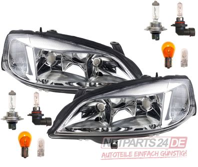 Scheinwerfer Halogen passend für Opel Astra G Set mit Leuchtmittel Li. Re. 98-04
