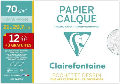 Clairefontaine 96853C - Mappe Transparentpapier DIN A4 21x29,7cm, 70g, 12 Blatt + ...