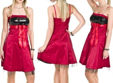 SeXy Damen Girly Glanz Petticoat Kleid Tüll rot schwarz Pailletten S 34 NEU