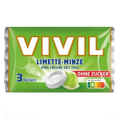 Vivil Limetten Minz Pastillen geschmacksintensiv 3 Rollen 84g