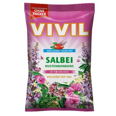 Vivil Salbei Hustenbonbons ohne Zucker mild mit 14 Kräutern 120g