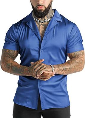 Herren Kurze Hemd Kerbe Revers Shirt Gloss taschenlos Tee Disco Top Clubwear S-3XL