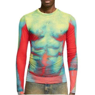 Streifen Pullover Herren Slim Fit Sweatshirt vielfarbig Unterhemd Elastih Hemd S-3XL
