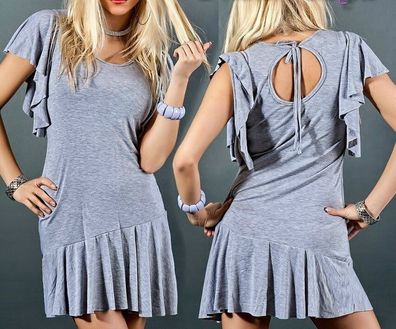SeXy MiSs Damen Girly Longshirt Mini Kleid Volant 34/36/38 grau NEU TOP Style