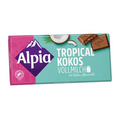 Alpia Kokos zarte Alpenvollmilchschokolade mit Kokosraspeln 100g