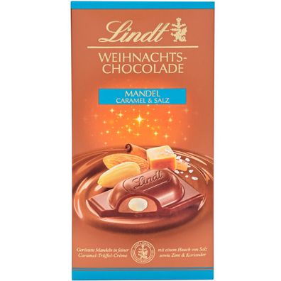 Lindt Weihnachts Chocolade mit Füllung Mandel Caramel und Salz 100g