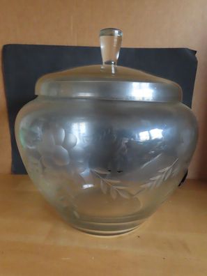 Glas Bowletopf Bowlegefäß Bowleschale mit Deckel Blumen Schliff