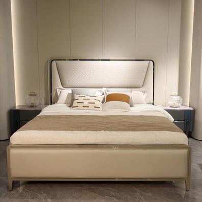 Schlafzimmer Bett Betten Designer Doppelbett Naturholz Bett Bettgestell Beige